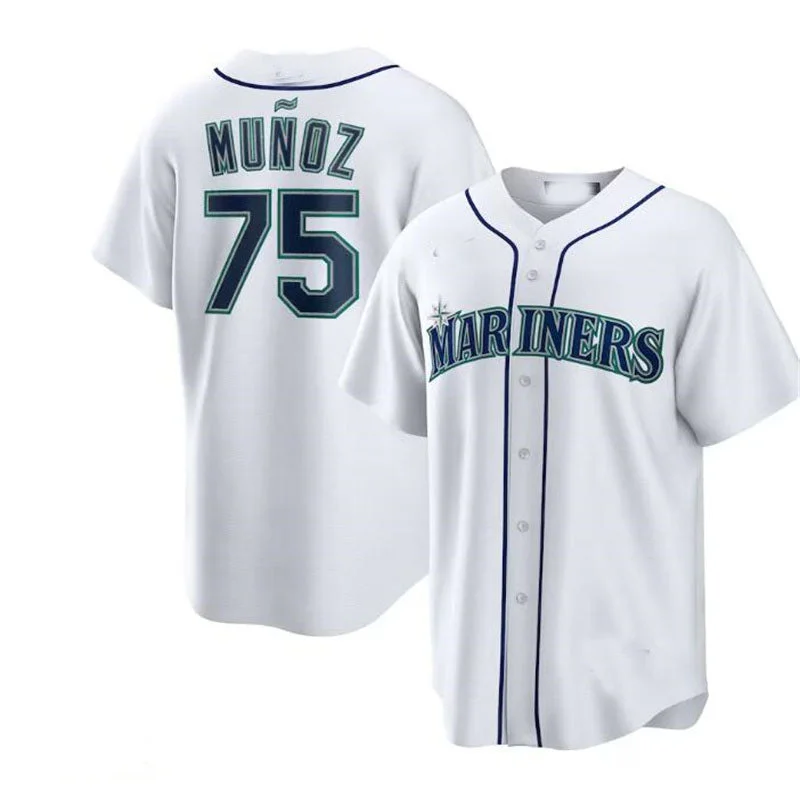 Seattle Mariners #75 Andrés Muñoz White Home Replica Player Jersey Baseball Jerseys-NBA Jordan Brand Jerseys -