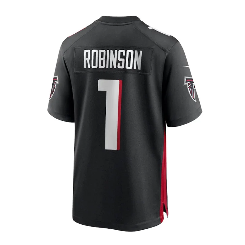 A.Falcons #1 Bijan Robinson 2023 Draft First Round Pick Game Jersey - Black Stitched American Football Jerseys-NFL Home & Away Jerseys -