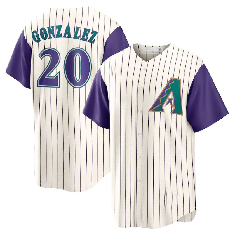 Arizona Diamondbacks #20 Luis Gonzalez Alternate Cooperstown Collection Player Jersey - Cream Purple Stitches Baseball Jerseys-NBA Statement Jerseys -