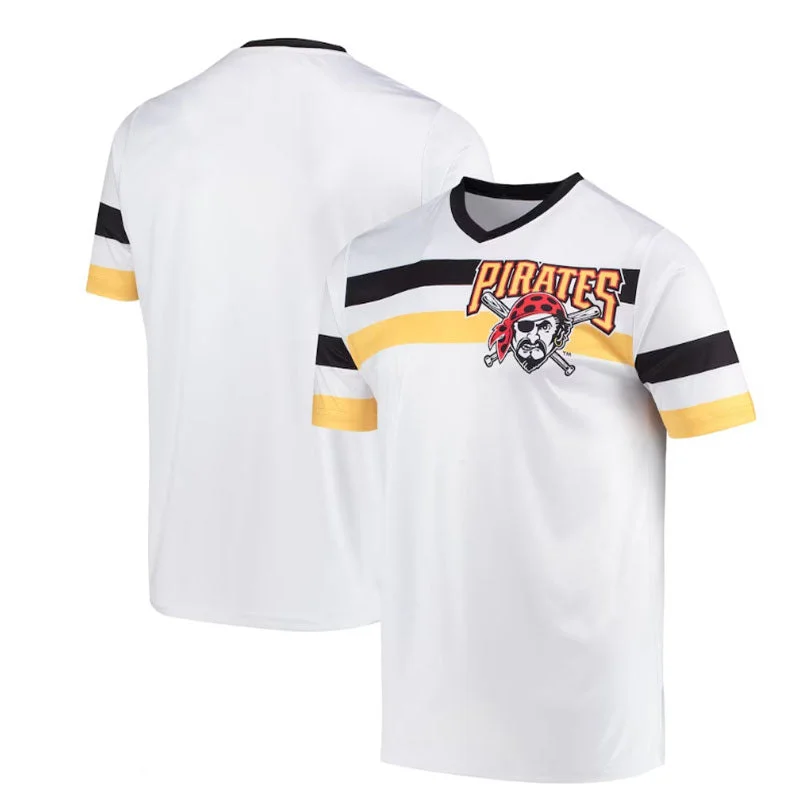 Pittsburgh Pirates Stitches Cooperstown Collection V-Neck Jersey - White Baseball Jerseys-NBA Vintage Team Jerseys -