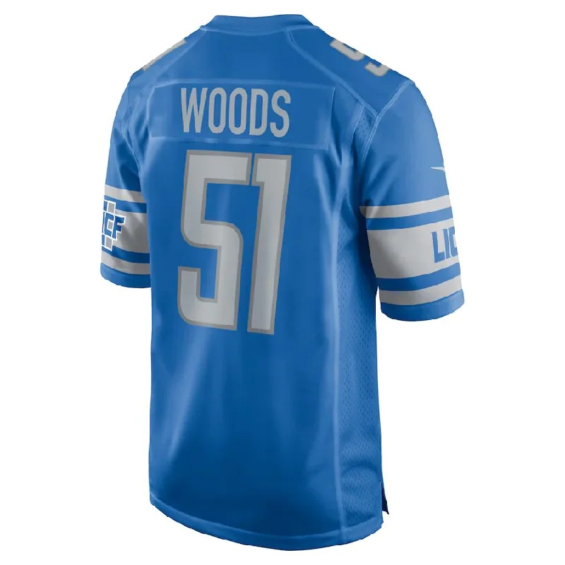 D.Lions #51 Josh Woods Blue Player Game Jersey Stitched American Football Jerseys-NFL Game-Worn Jerseys -