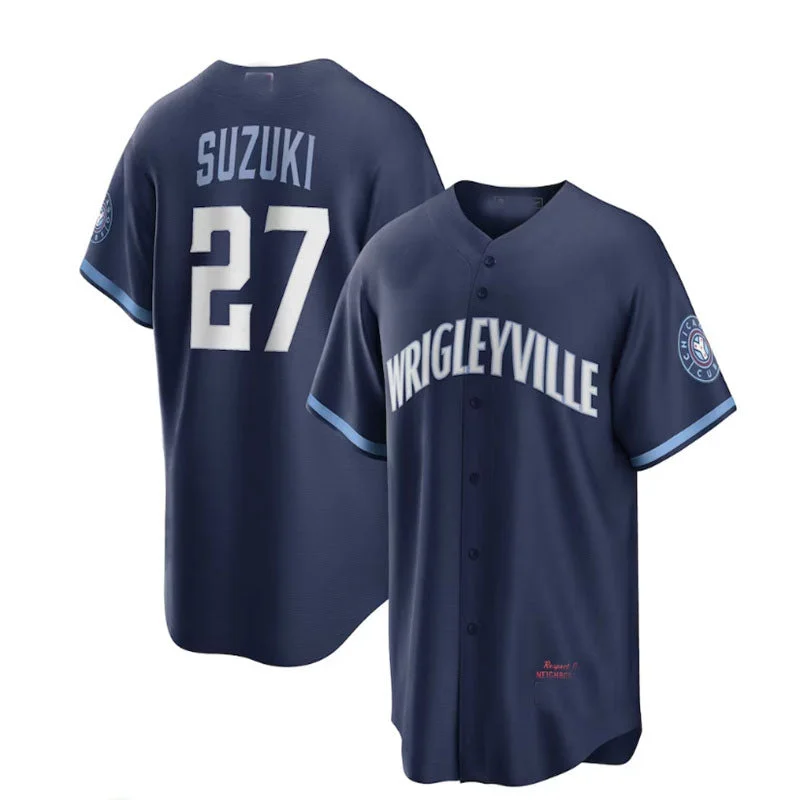 Chicago Cubs #27 Seiya Suzuki City Connect Replica Player Jersey - Navy Baseball Jerseys-NBA Game-Worn Jerseys -