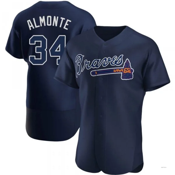 Atlanta Braves #34 Abraham Almonte Navy Alternate Team Name Jersey Stitches Baseball Jerseys-NBA Pro-Level Basketball Jerseys -