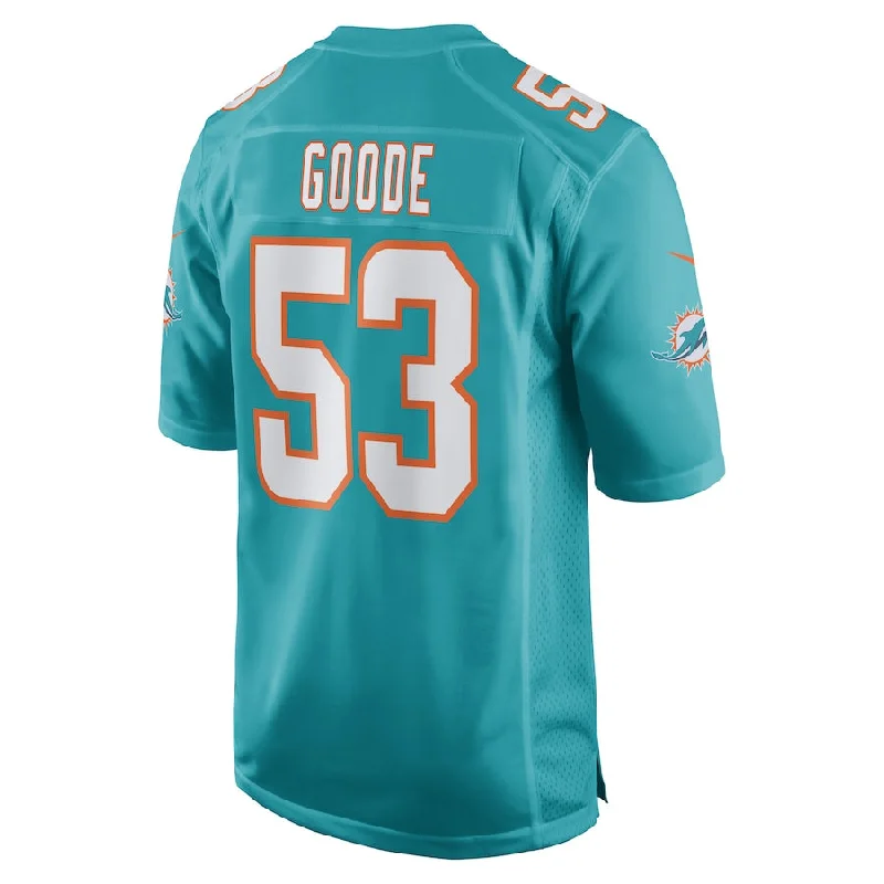 M.Dolphins #53 Cameron Goode Aqua Game Player Jersey Stitched American Football Jerseys-NFL Collector’s Jerseys -