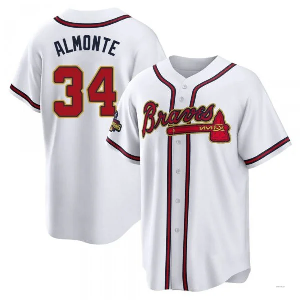 Atlanta Braves #34 Abraham Almonte Gold White 2022 Program Jersey Stitches Baseball Jerseys-NBA Throwback Jerseys -