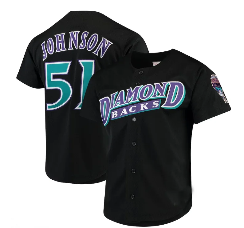 Arizona Diamondbacks #51 Randy Johnson Mitchell & Ness Fashion Cooperstown Collection Mesh Batting Practice Jersey - Black Stitches Baseball Jerseys-NBA Retro Basketball Jerseys -