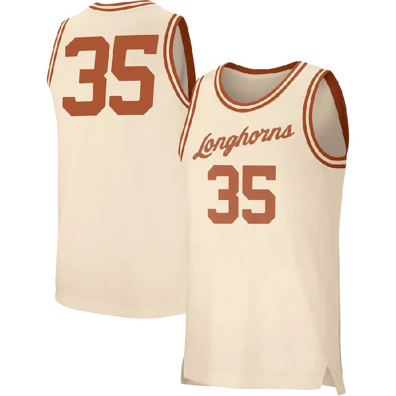 #35 T.Longhorns Retro Replica Basketball Jersey Cream Stitched American College Jerseys-NBA Game-Worn Jerseys -