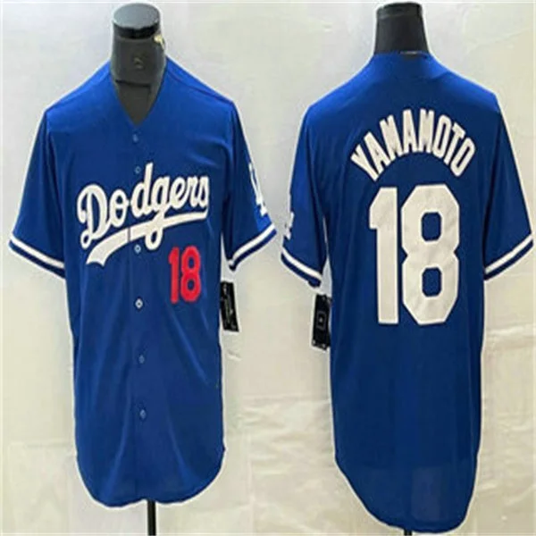 Los Angeles Dodgers #18 Yoshinobu Yamamoto Blue Home Authentic Patch Jersey Baseball Jerseys-NBA Adidas Basketball Jerseys -