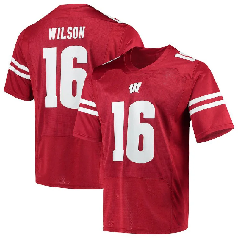 W.Badgers #16 Russell Wilson Under Armour Replica Alumni Jersey Red Stitched American College Jerseys-NBA Special Edition Jerseys -