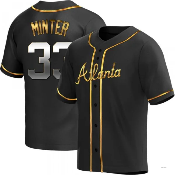 Atlanta Braves #33 A.J. Minter Black Golden Alternate Jersey Stitches Baseball Jerseys-NBA Short Sleeve Jerseys -