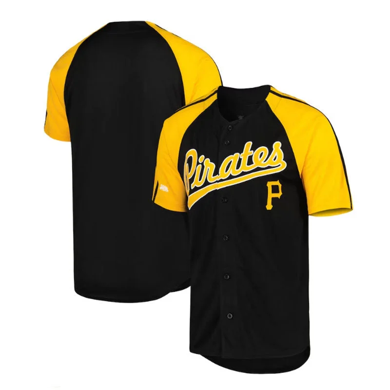 Pittsburgh Pirates Stitches Button-Down Raglan Fashion Jersey - Black Baseball Jerseys-NBA Women's Team Jerseys -