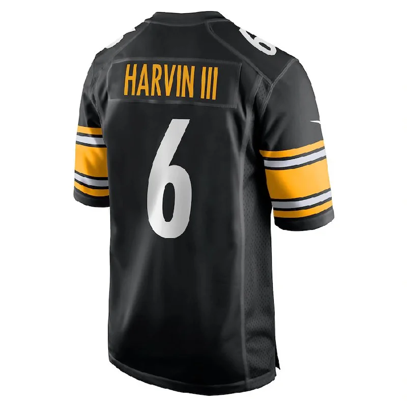 P.Steelers #6 Pressley Harvin III Black Game Jersey Stitched American Football Jerseys-NFL Sideline Gear Jerseys -