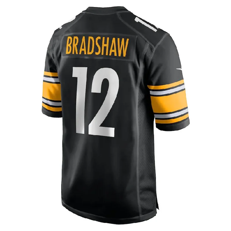 P.Steelers #12 Terry Bradshaw Black Retired Player Game Jersey Stitched American Football Jerseys-NFL New Season Jerseys -