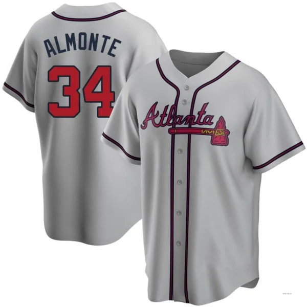 Atlanta Braves #34 Abraham Almonte Gray Road Jersey Stitches Baseball Jerseys-NBA Authentic Player Jerseys -