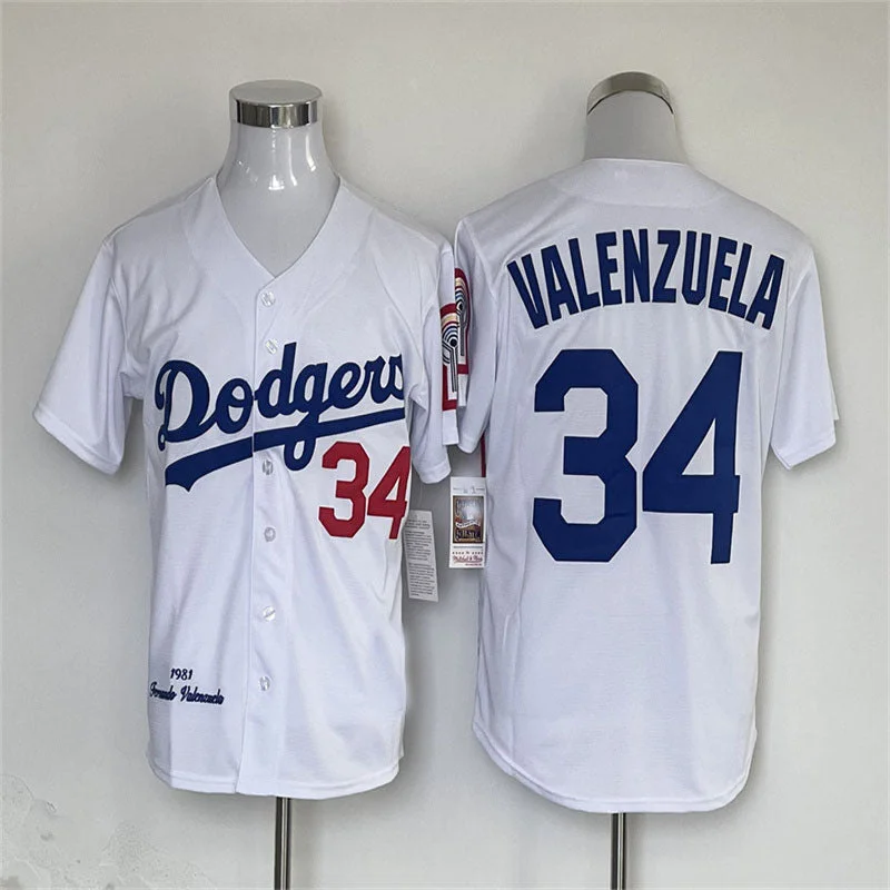 Los Angeles Dodgers #34 Fernando Valenzuela Mitchell & Ness Road 1981 Cooperstown Collection Authentic Jersey - WHITE Baseball Jerseys-NBA Playoff Edition Jerseys -