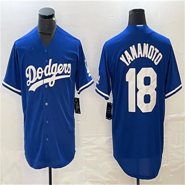 Los Angeles Dodgers #18 Yoshinobu Yamamoto Blue Home Authentic Patch Jersey Baseball Jerseys-NBA Nike Jerseys -