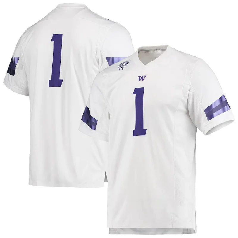 #1 W.Huskies Team Premier Football Jersey White Stitched American College Jerseys-NBA Personalized Jerseys -