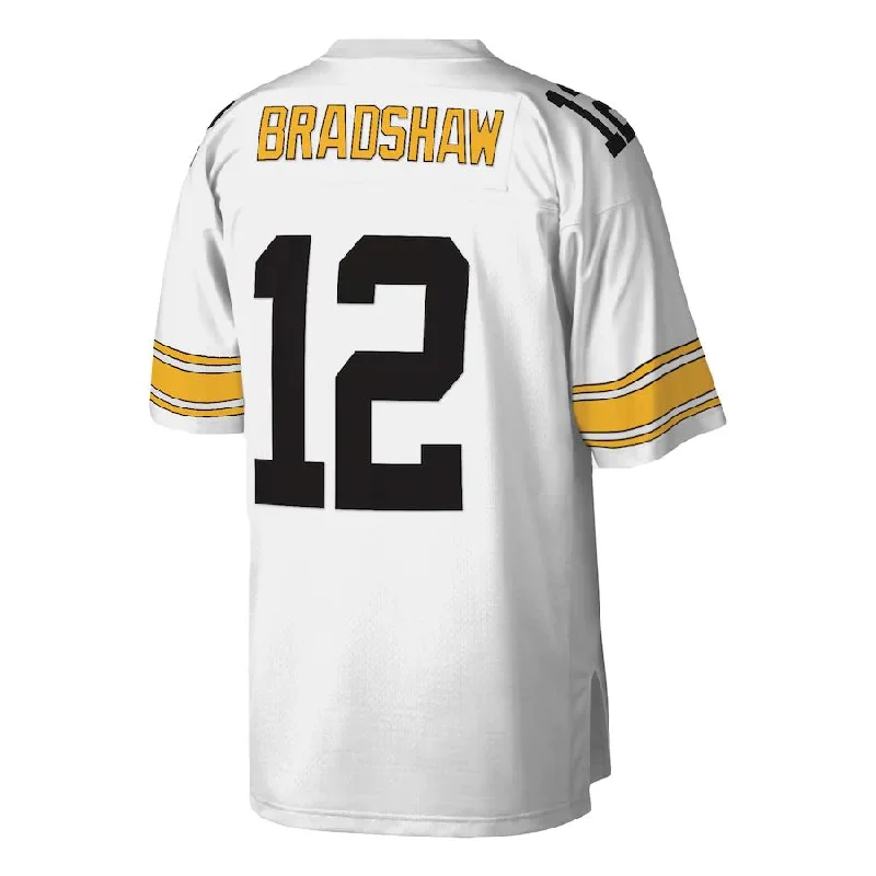 P.Steelers #12 Terry Bradshaw Mitchell & Ness White Legacy Replica Jersey Stitched American Football Jerseys-NFL Breast Cancer Awareness Jerseys -