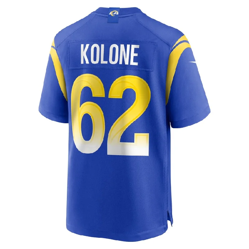 LA.Rams #62 Jeremiah Kolone Royal Team Game Player Jersey Stitched American Football Jerseys-NFL 100th Anniversary Jerseys -