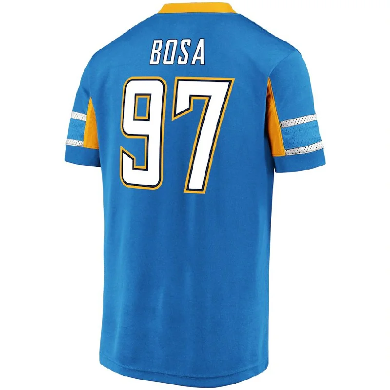 LA.Chargers #97 Joey Bosa Fanatics Branded Powder Blue Hashmark Player Name & Number V-Neck Top Stitched American Football Jerseys-NFL Home & Away Jerseys -