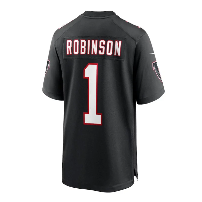 A.Falcons #1 Bijan Robinson 2023 Draft First Round Pick Throwback Game Jersey - Black Stitched American Football Jerseys-NFL Custom Player Jerseys -