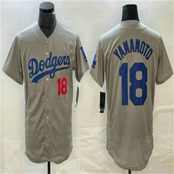 Los Angeles Dodgers #18 Yoshinobu Yamamoto Grey Home Authentic Patch Jersey Baseball Jerseys-NBA Road Jerseys -