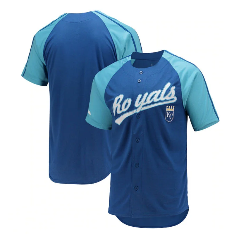 Kansas City Royals Stitches Button-Down Raglan Replica Jersey - Royal Baseball Jerseys-NBA Player Name & Number Jerseys -