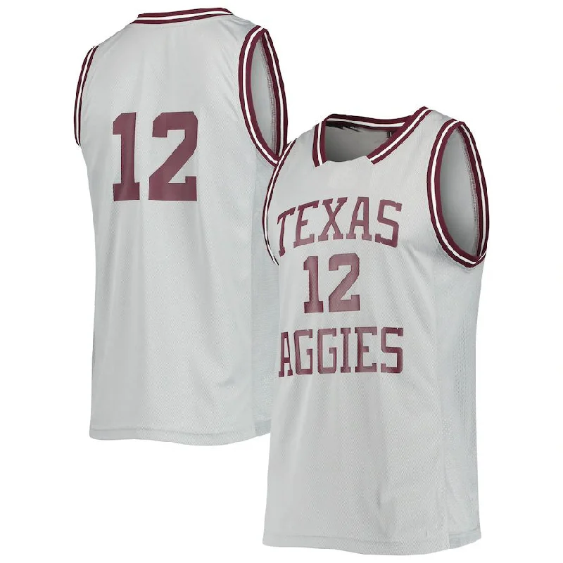 #12 T.A&M Aggies Reverse Retro Jersey Gray Stitched American College Jerseys-NBA Authentic Player Jerseys -