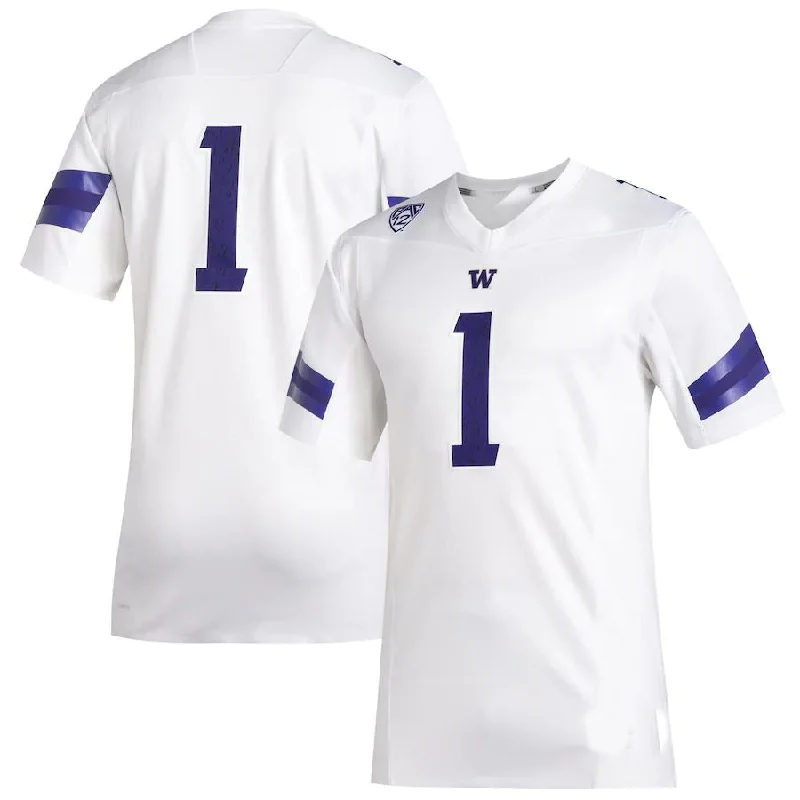 #1 W.Huskies Premier Football Jersey White Stitched American College Jerseys-NBA Home & Away Jerseys -