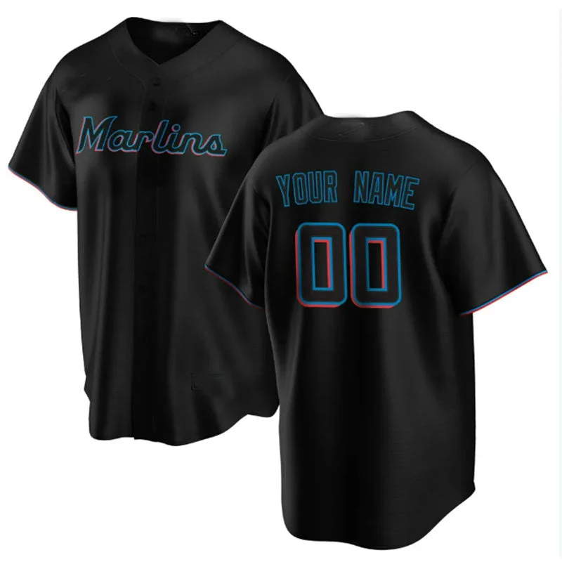 Custom Miami Marlins Alternate Replica Custom Jersey - Black Baseball Jerseys-NBA Playoff Edition Jerseys -