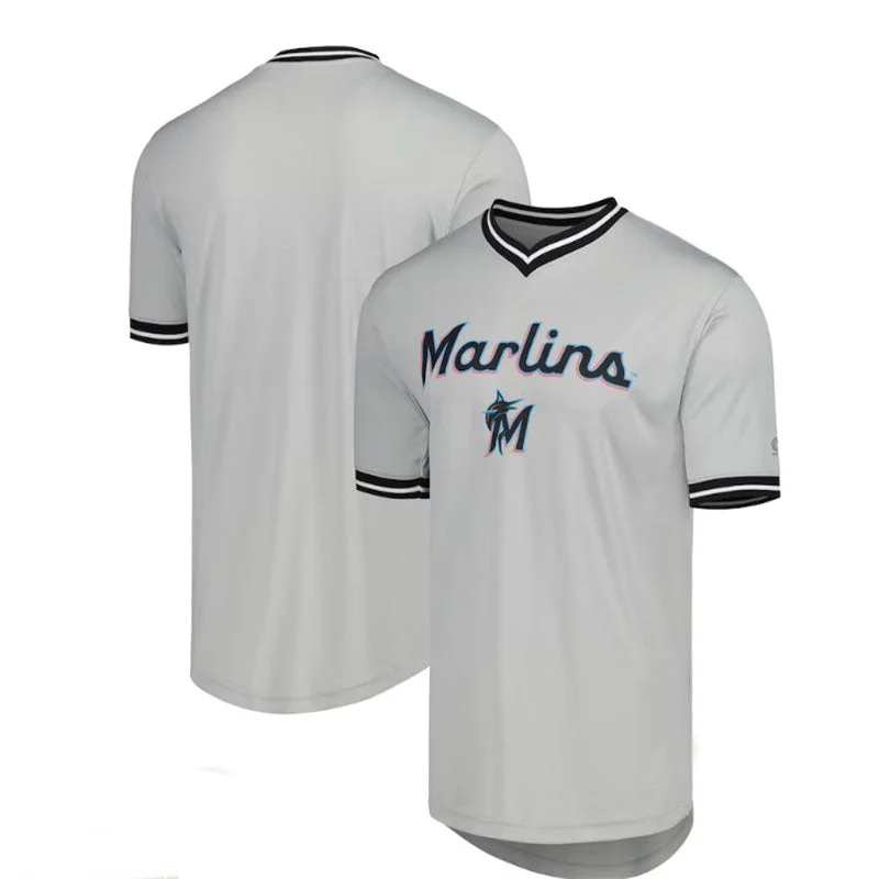 Miami Marlins V-Neck Jersey - Gray Baseball Jerseys-NBA Classic Team Jerseys -