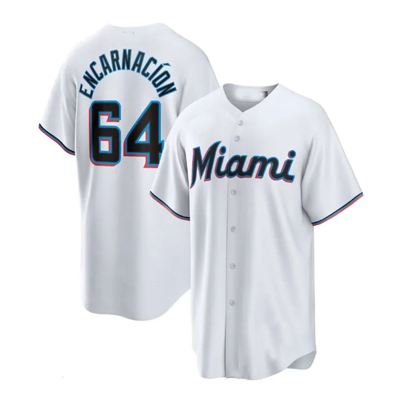 Miami Marlins #64 Jerar Encarnaci¨®n White Home Replica Player Jersey Baseball Jerseys-NBA Team USA Jerseys -