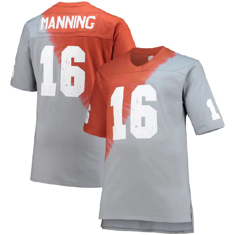 T.Volunteers #16 Peyton Manning Mitchell & Ness Name & Number Tie-Dye V-Neck T-Shirt Gray Tennessee Orange Stitched American College Jerseys-NBA Custom Name Jerseys -