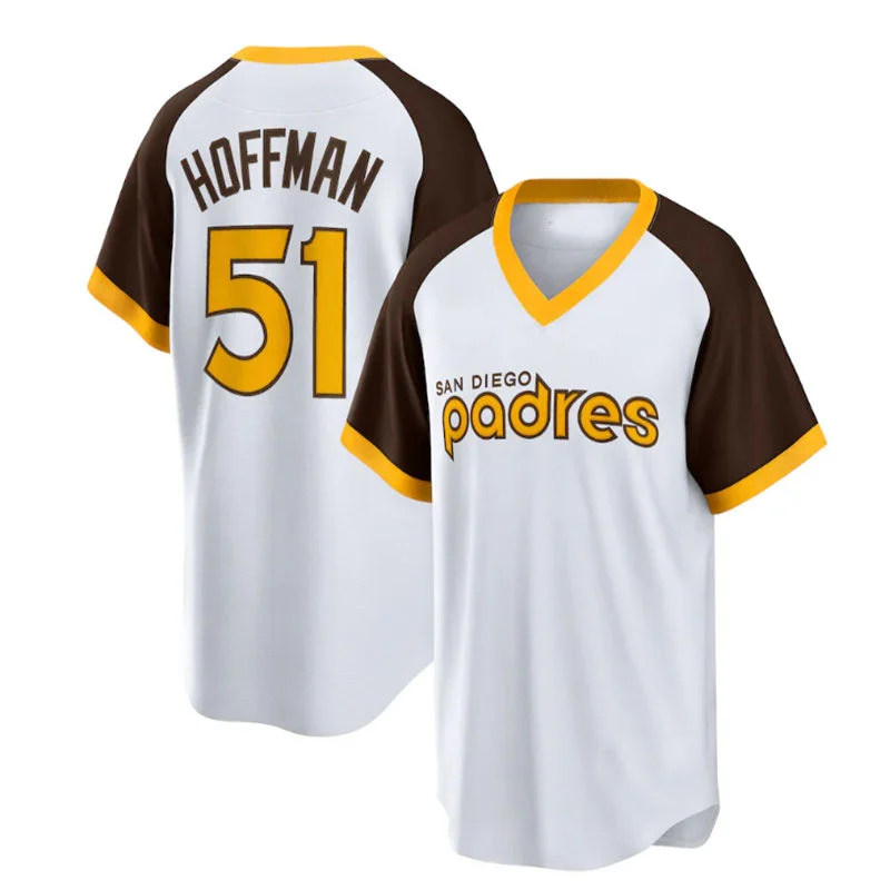 San Diego Padres #51 Trevor Hoffman Home Cooperstown Collection Player Jersey - White Baseball Jerseys-NBA Player Name & Number Jerseys -