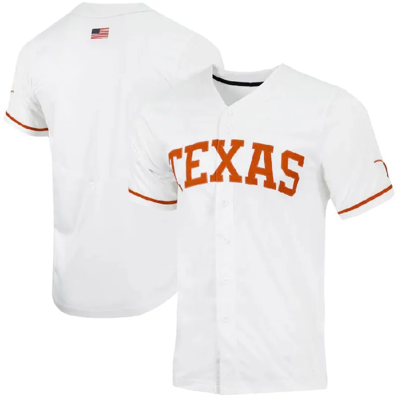 T.Longhorns Replica Full-Button Baseball Jersey - White Stitched American College Jerseys-NBA Jordan Brand Jerseys -