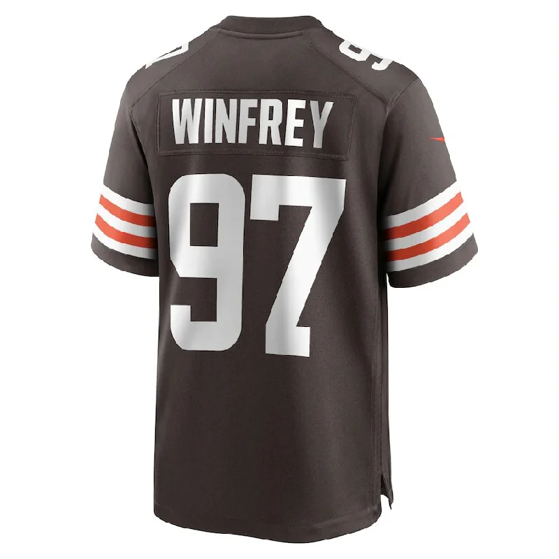 C.Browns #97 Perrion Winfrey Brown Game Player Jersey Stitched American Football Jerseys-NFL Autographed Jerseys -