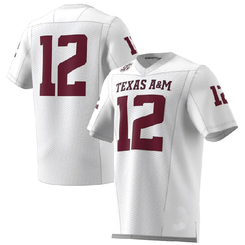 #12 T.A&M Aggies Premier Strategy Jersey White Stitched American College Jerseys-NBA Swingman Jerseys -