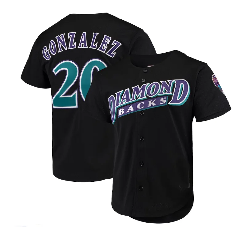 Arizona Diamondbacks #20 Luis Gonzalez Mitchell & Ness Cooperstown Collection Mesh Batting Practice Button-Up Jersey - Black Stitches Baseball Jerseys-NBA Replica Jerseys for Fans -