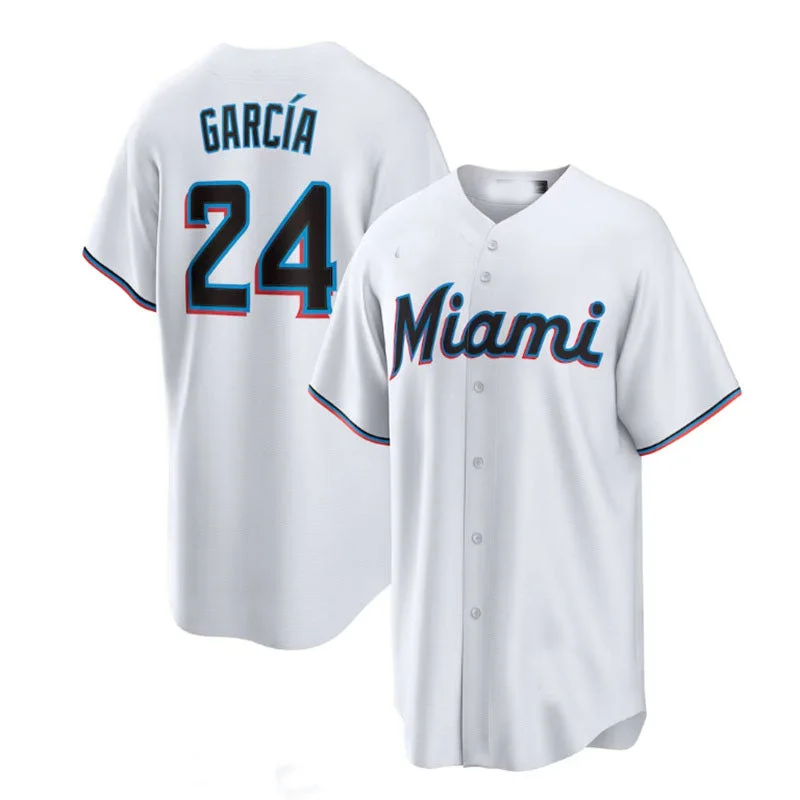 Miami Marlins #24 Avisa¨ªl Garc¨ªa White Home Replica Player Jersey Baseball Jerseys-NBA MVP Player Jerseys -