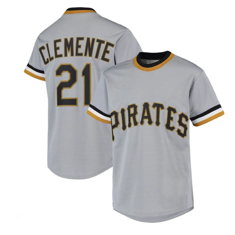 Pittsburgh Pirates #21 Roberto Clemente Road Cooperstown Collection Player Jersey - Gray Baseball Jerseys-NBA Replica Jerseys for Fans -