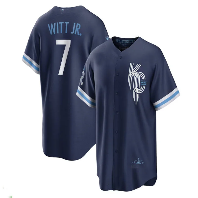 Kansas City Royals #7 Bobby Witt Jr. 2022 City Connect Replica Player Jersey - Navy Baseball Jerseys-NBA Sportswear Jerseys -