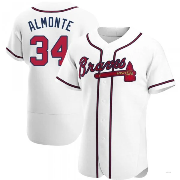 Atlanta Braves #34 Abraham Almonte White Home Jersey Stitches Baseball Jerseys-NBA City Edition Jerseys -