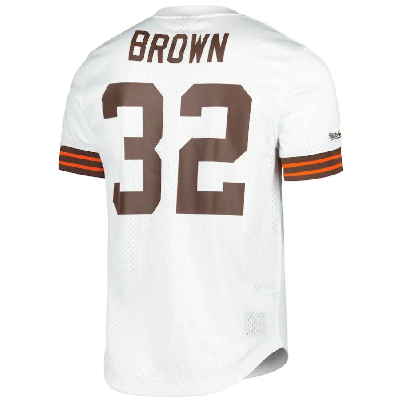 C.Browns #32 Jim Brown Mitchell & Ness White Retired Player Name & Number Mesh Top Stitched American Football Jerseys-NFL Super Bowl Jerseys -