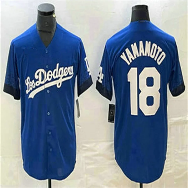 Los Angeles Dodgers #18 Yoshinobu Yamamoto Blue Home Authentic Patch Jersey Baseball Jerseys-NBA Team USA Jerseys -