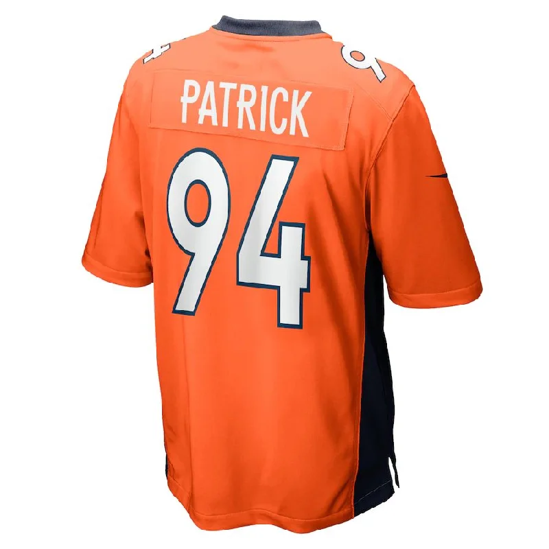 D.Broncos #94 Aaron Patrick Orange Game Player Jersey Stitched American Football Jerseys-NFL Replica Team Jerseys -