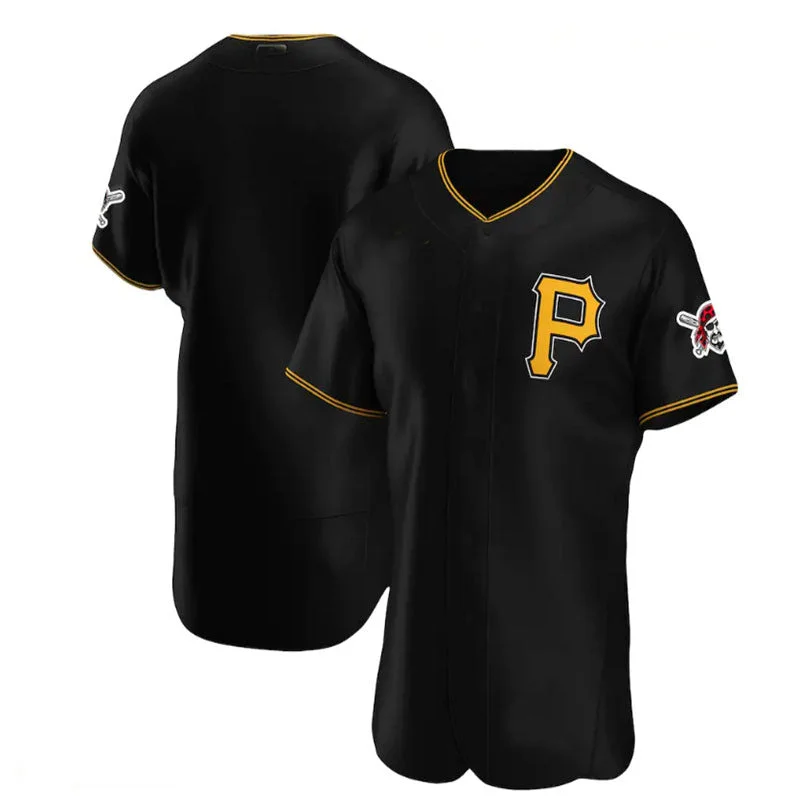 Pittsburgh Pirates Alternate Authentic Team Logo Jersey - Black Baseball Jerseys-NBA Sportswear Jerseys -