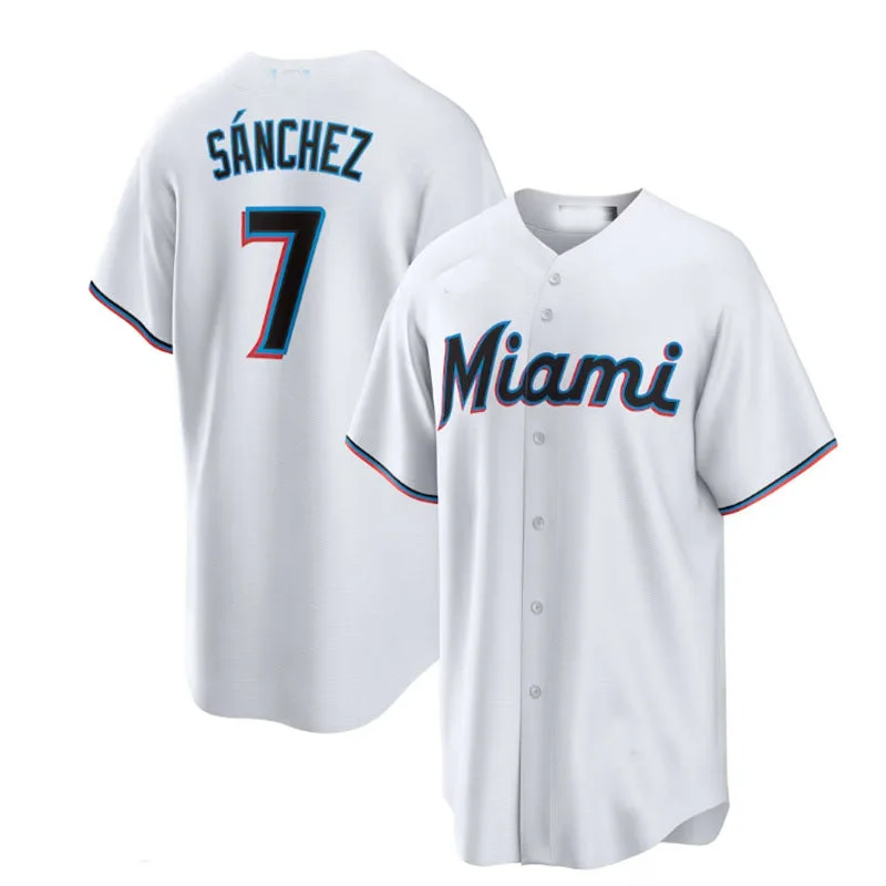 Miami Marlins #7 Jes¨²s S¨¢nchez White Home Replica Player Jersey Baseball Jerseys-NBA Fan Favorite Jerseys -