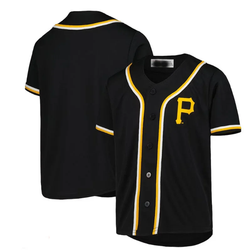 Pittsburgh Pirates Black Full-Button Replica Jersey Baseball Jerseys-NBA Customizable Jerseys -