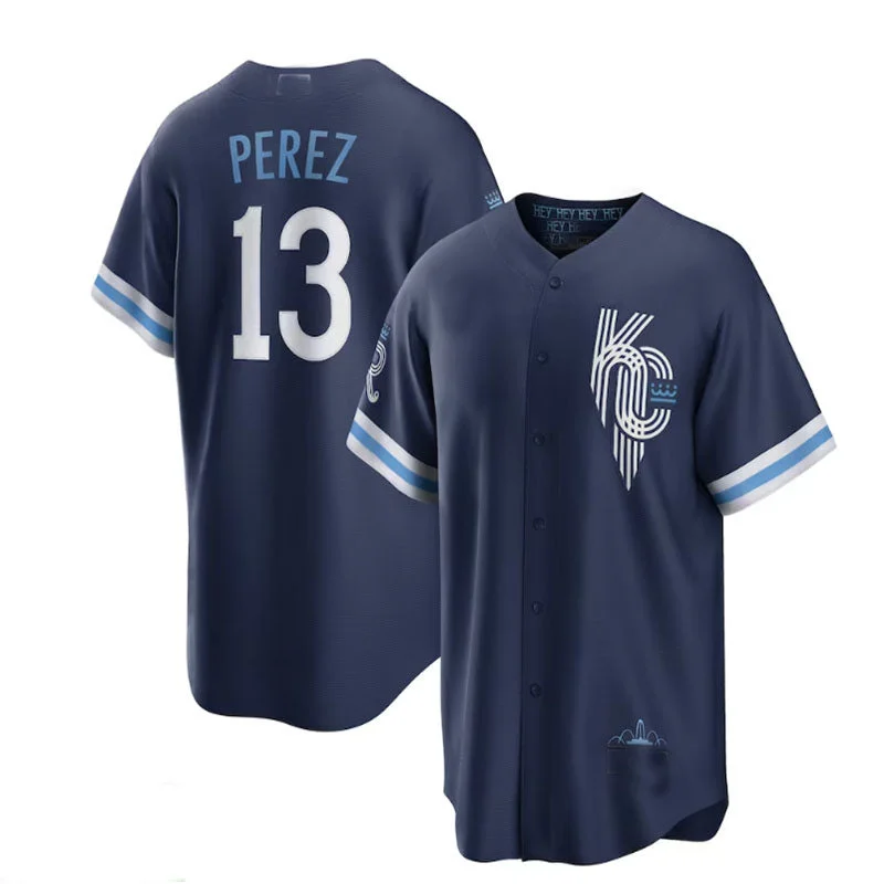 Kansas City Royals #13 Salvador Perez 2022 City Connect Replica Player Jersey - Navy Baseball Jerseys-NBA MVP Player Jerseys -