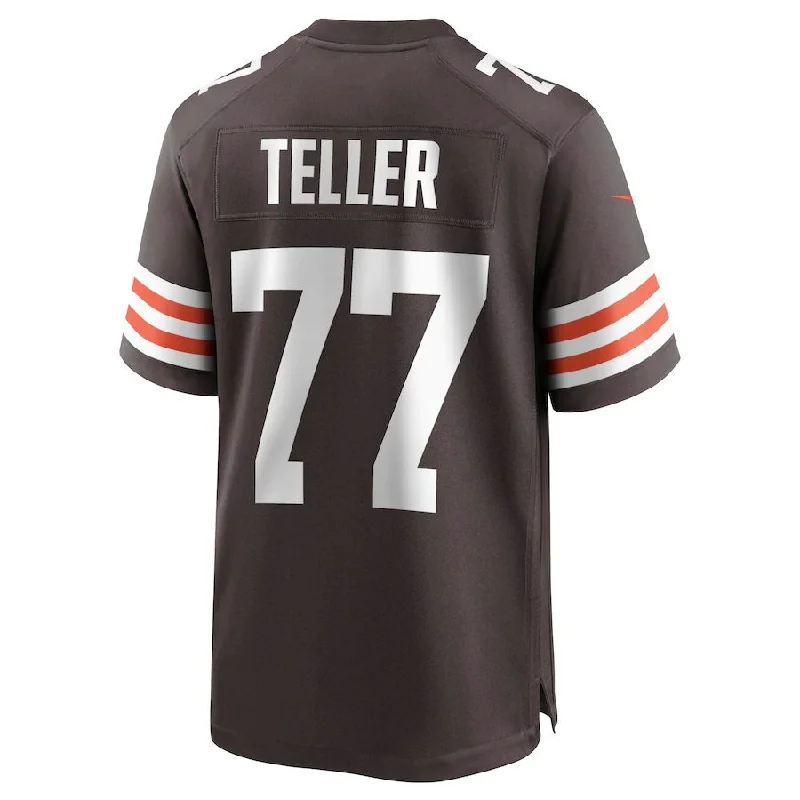 C.Browns #77 Wyatt Teller Brown Game Jersey Stitched American Football Jerseys-NFL Sideline Gear Jerseys -